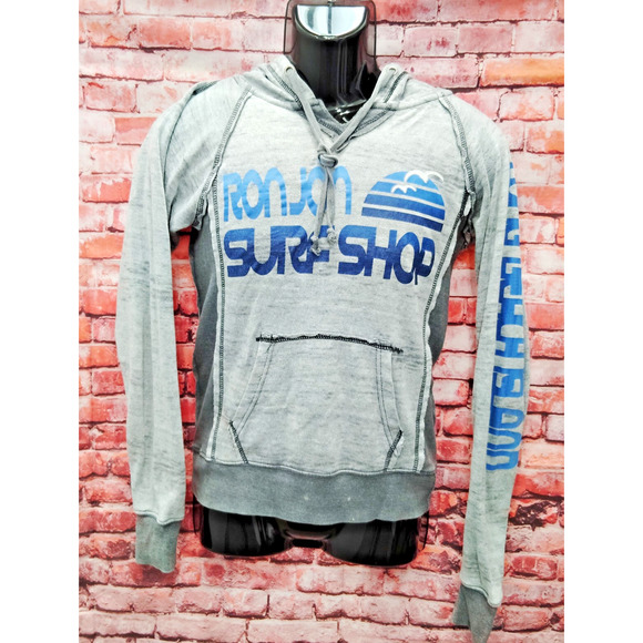 Ron Jon Surf Shop Hoodie Mens Medium Gray Kangaroo Pocket Long Sleeve Drawstring - Picture 1 of 9